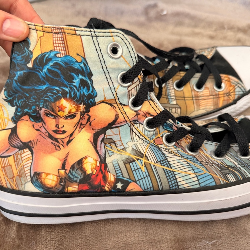 Converse Women's Wonder Woman High-Tops - Black, Blue, Tan - Picture 3 of 5